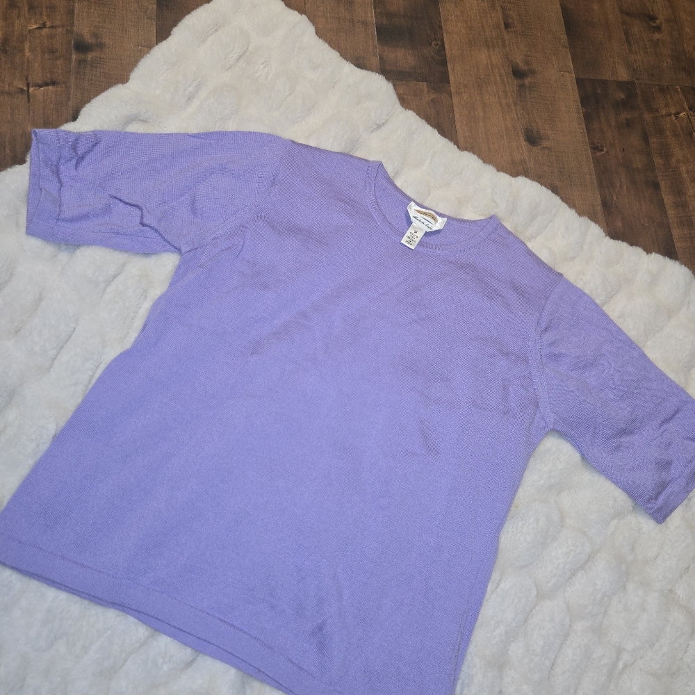 Talbots Purple 100% Merino Wool Short Sleeve Crewneck Sweater [Medium] Lavender